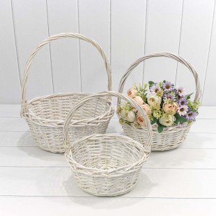 Корзины плетёные Круглые Набор 1/3 34*13/38 (±5%) с ручкой Белый 1/8 Арт: 420150/1