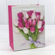 Пакет подарочный с блёстками &quot;Тюльпаны&quot; (микс 312) 18*23*10 210г 1/20 1/360 Арт: 000312E - Пакет подарочный с блёстками "Тюльпаны" (микс 312) 18*23*10 210г 1/20 1/360 Арт: 000312E