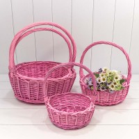 Корзины плетёные Круглые Набор 1/4 40*15/44 (±5%) с ручкой Розовый 1/12 Арт: 420180/5