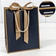 Пакет подарочный с лентой 18*23*10 210г Синий 1/10 1/160 Арт: 000502E/16 - Пакет подарочный с лентой 18*23*10 210г Синий 1/10 1/160 Арт: 000502E/16