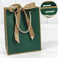 Пакет подарочный с лентой 18*23*10 210г Зелёный 1/10 1/160 Арт: 000505E/15 - Пакет подарочный с лентой 18*23*10 210г Зелёный 1/10 1/160 Арт: 000505E/15