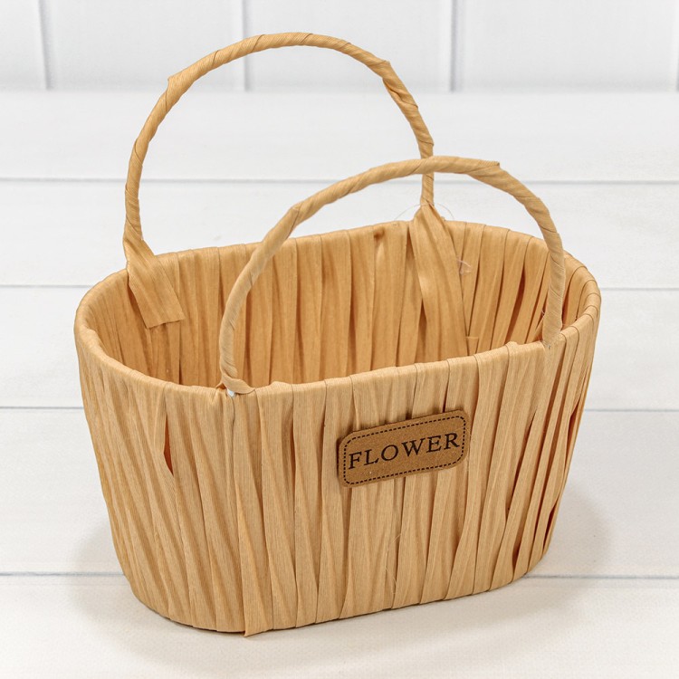 Корзина плетёная Овальная 20*12*11/18 (±5%) из пластика с ручками Бледно-оранжевый 1/80 Арт: 420124/5