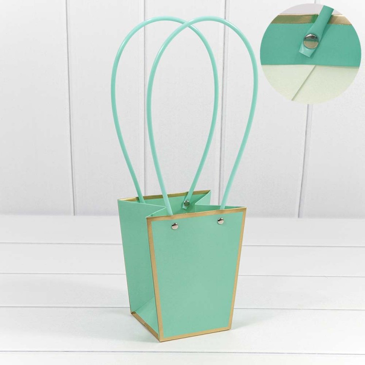 Пакет подарочный "Ваза для цветов" 15,5*13*9,5 с золотой рамкой Тиффани 1/10 1/150 Арт: 000172G/3375