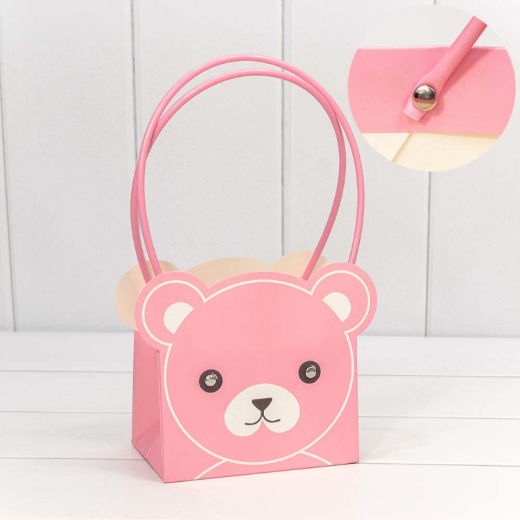 Пакет подарочный "Ваза для цветов" 14,5*10*14,5 "Мишка" Тёмно-розовый 1/10 1/150 Арт: 000176GA/26