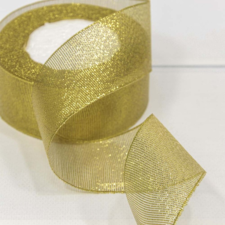 Лента Парча с блеском 3,8см*25ярд Золотой 1/5 1/200 Арт: 557-38/G