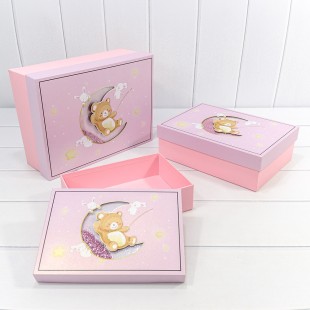 Коробки Прямоугольные Набор 1/3 33,5*25*11,5 "Мишка" Розовый 1/12 Арт: 720-860/1